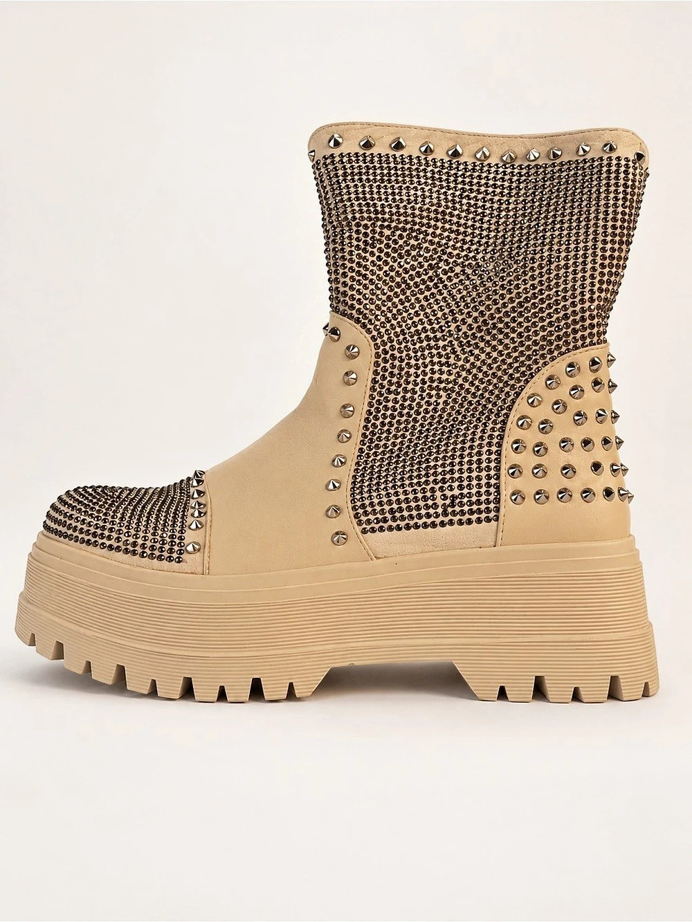 Studded Combat Boots in cream Like New